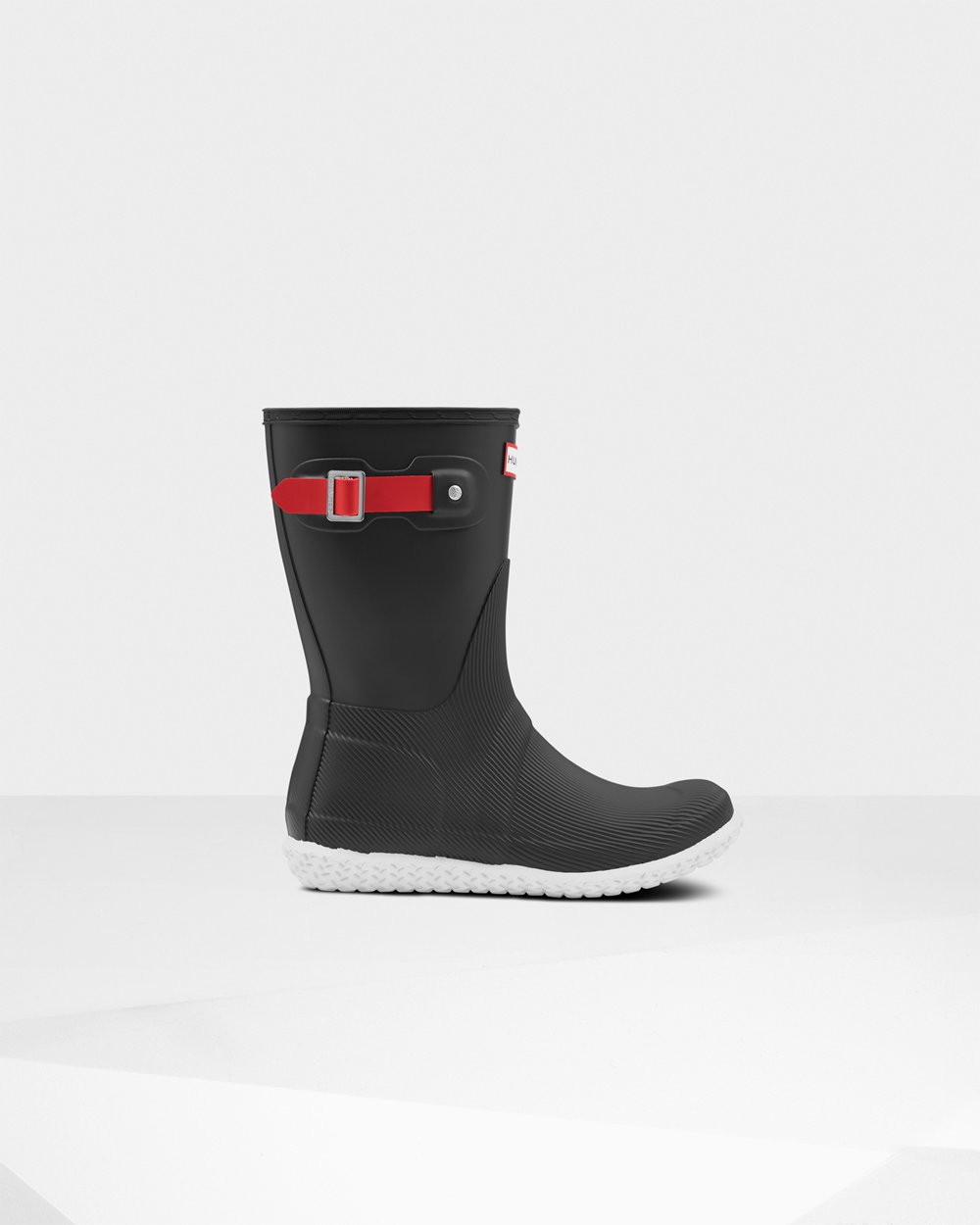 Botas de Lluvia Cortas Hunter Mujer - Original Flat Heel Calendar Sole - Negros/Rojos - THSDIVL-96